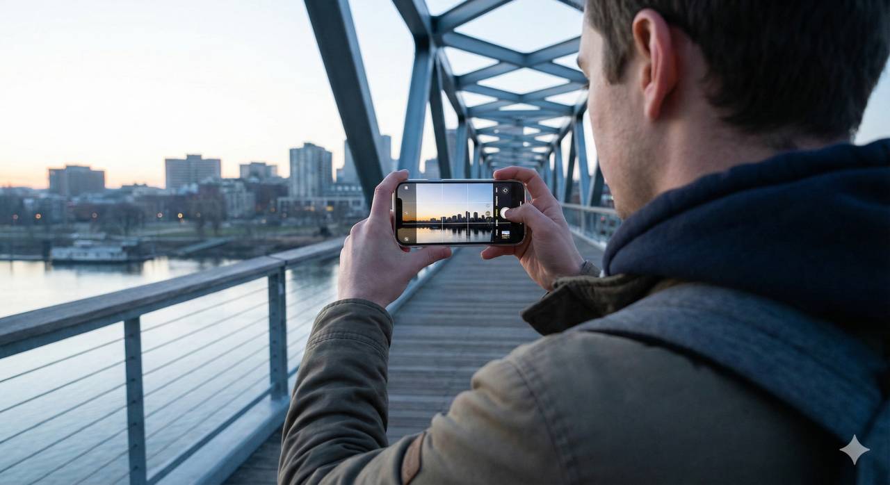Illustration representing modern smartphone photography and multi-lens camera use